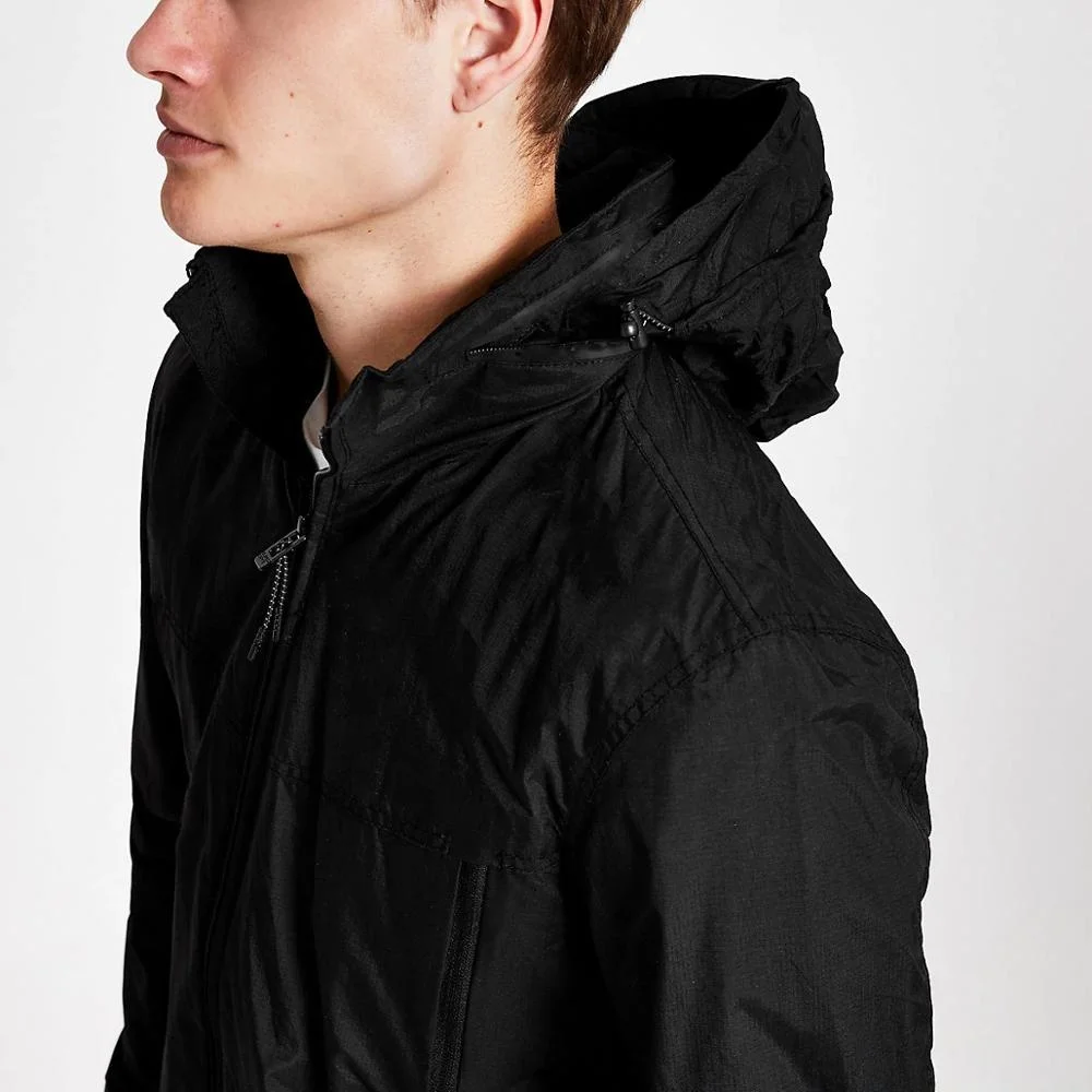 100% Nylon Men casual black lightweight jacket with Zip front fastening