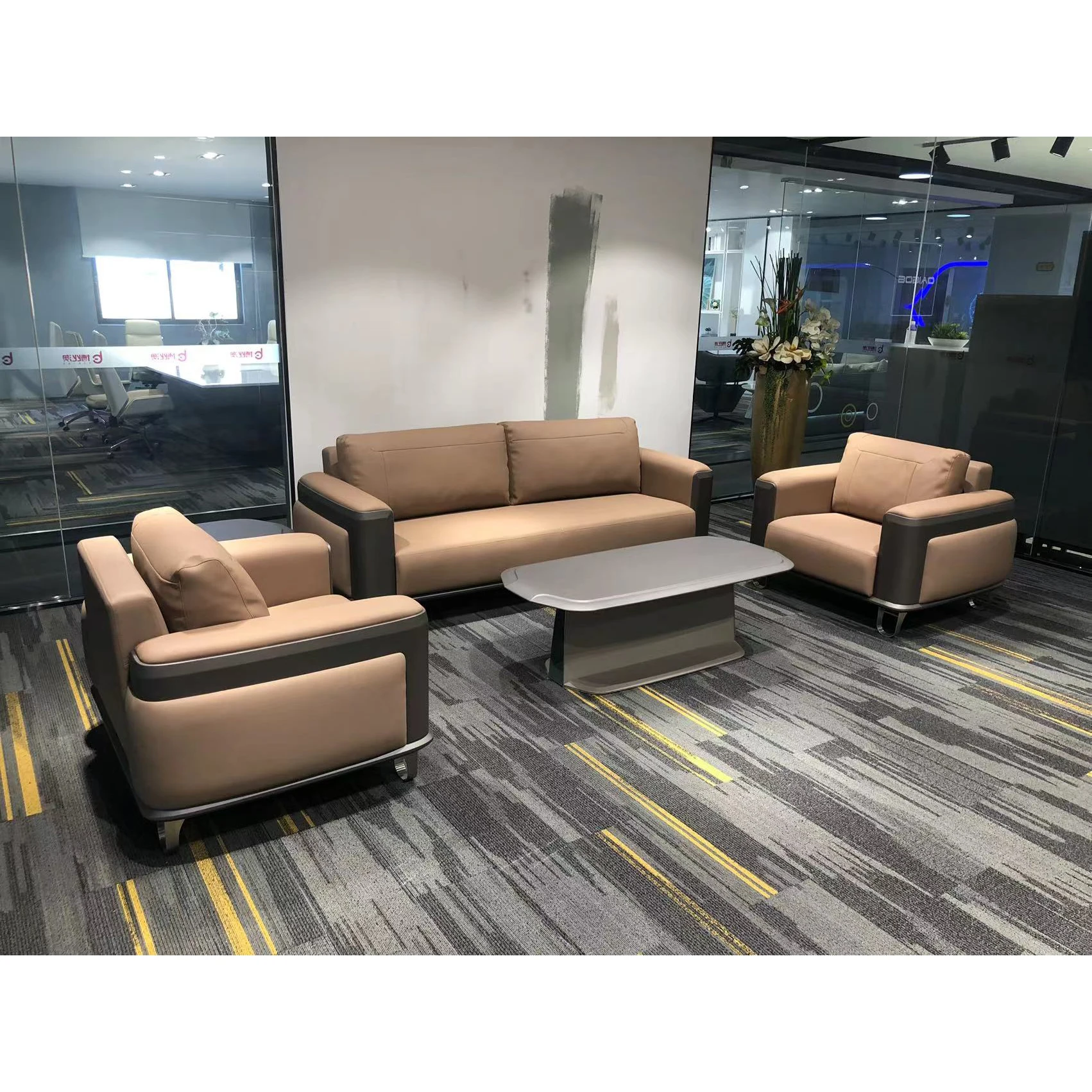 BOGAO Best-selling High Quality CEO Executive Sofa Combination Living Room Furniture Office Sofa 5 People 1 1 3 Modern Sofa Set