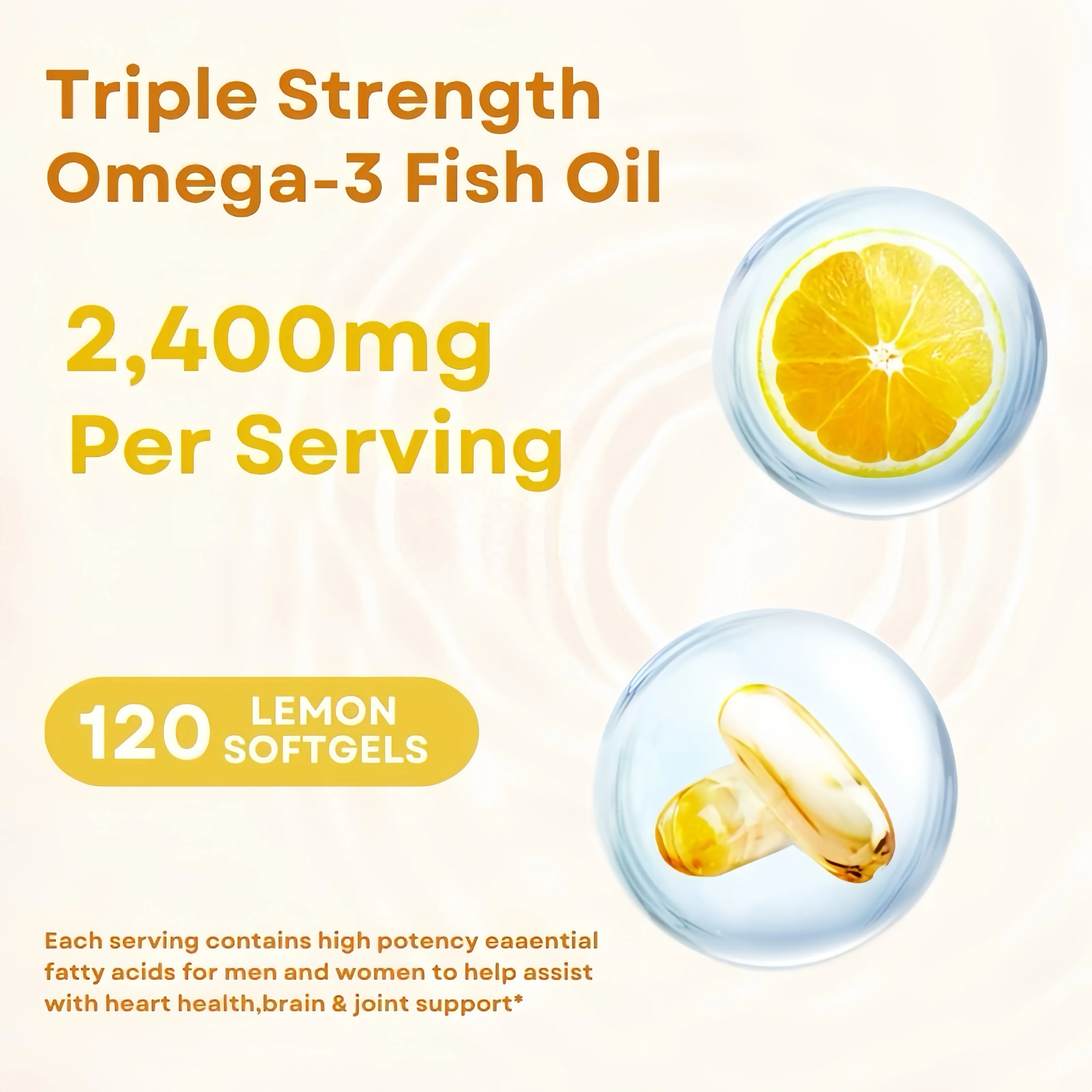 OEM Private Label Omega-3 Fish Oil Soft Capsules Omega 3 Fatty Acids EPA  DHA Lemon Flavor 100 Softgels