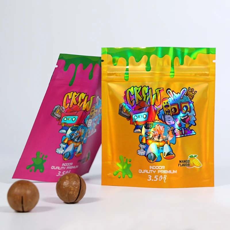 Custom Print Matte Soft Touch Holographic Tea Plastic Bag Packaging Food Grade Foil Coffee Stand Up Bags With Valve and Zipper