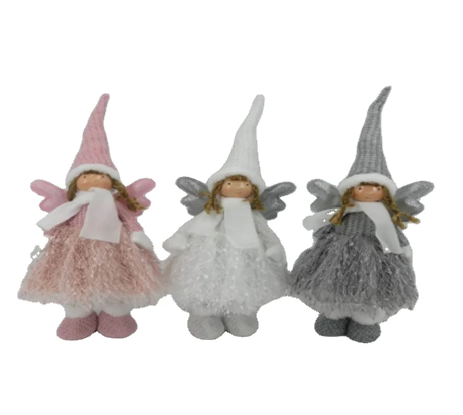 Custom made girls Christmas plush toy, table decor sitting fabric fairy angel doll with wings