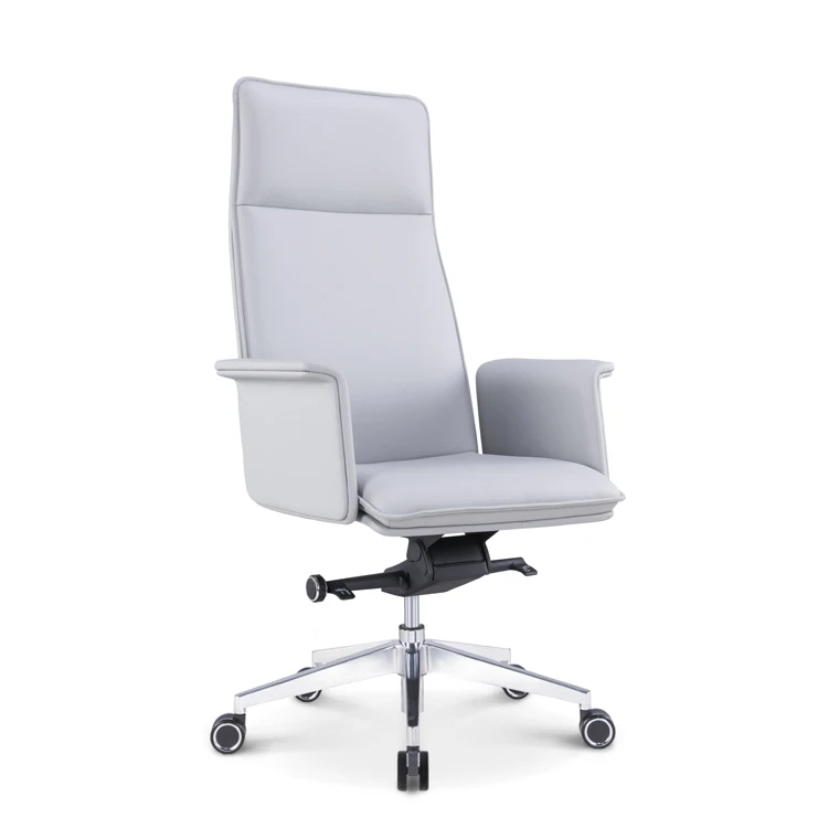 Swivel chair office furniture ergonomic gas lift gray leather high back office chair