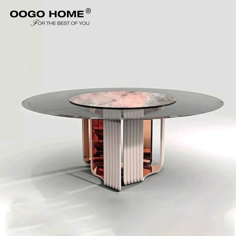 Luxury High End Italian Dining Room Furniture Marble Round Rotating Dining Table lazy Susan Turntable