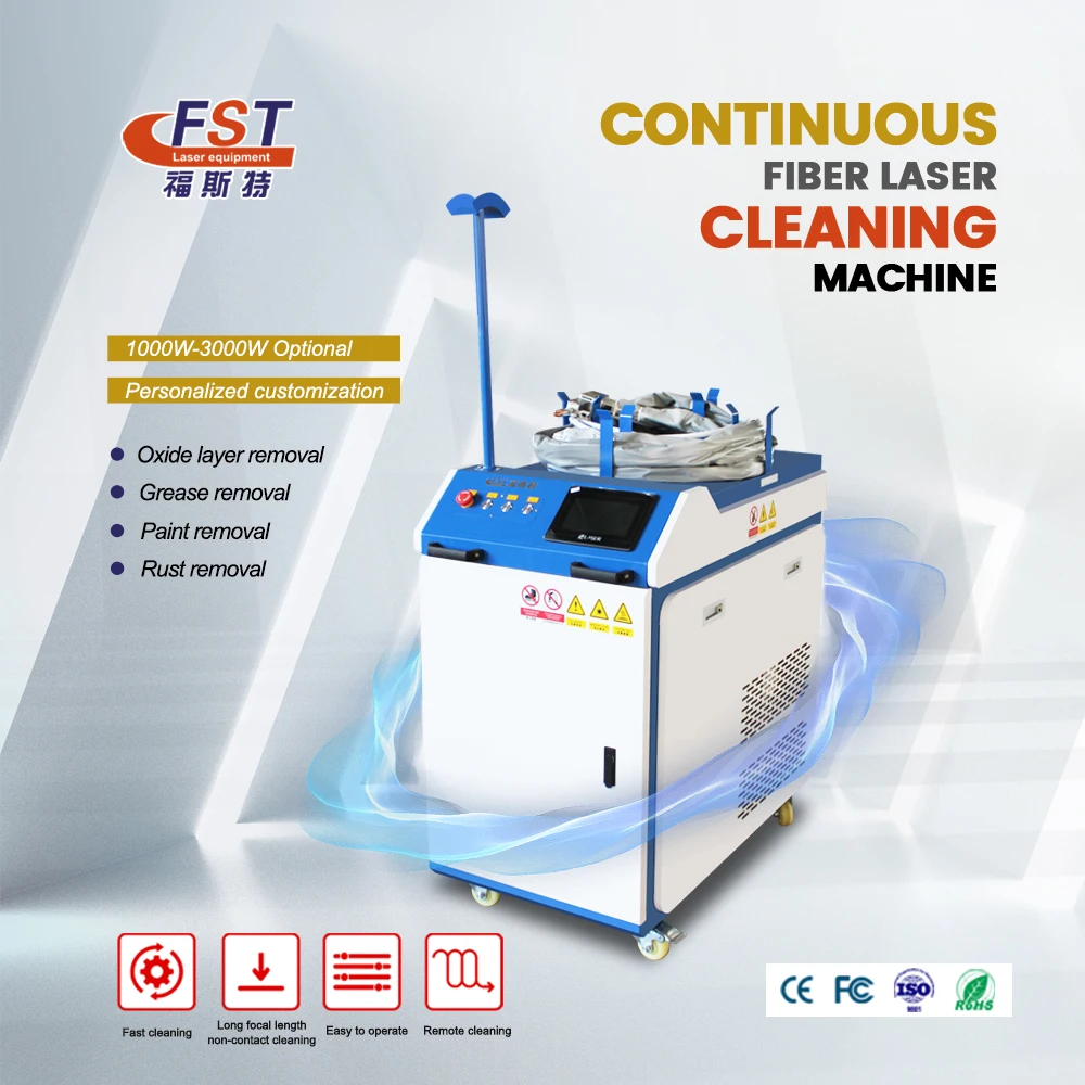 FST 2000w 3000w industrial continuous handheld fiber laser cleaning machine to remove rust from jewelry