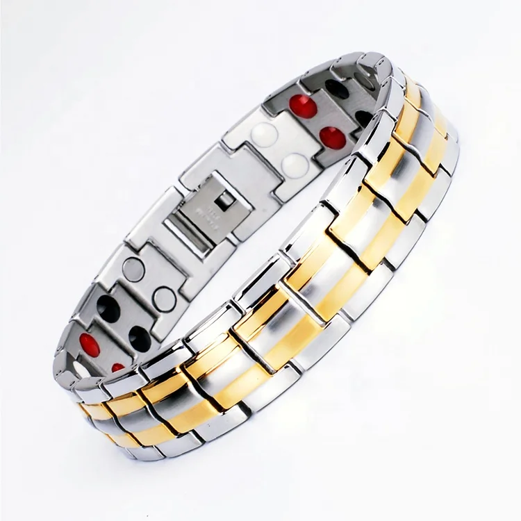 Fashion Gold Silver Plated Stainless Steel Magnetic Stone Health Germanium Bracelet Pain Relief Bio Magnetic Bracelets