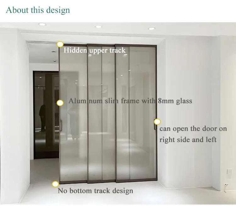 HDSAFE office door manufacturer soft closing telescopic panel sliding door living room Luxury indoor glass panel door aluminum