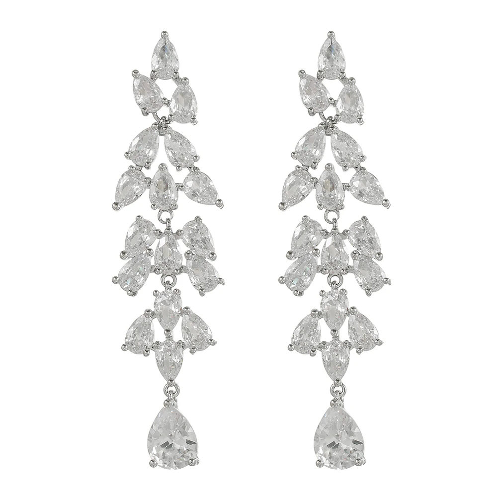 Vintage High-End Diamond Wheat Earrings Personalized Water Drop Zircon Elegant Alloy Jewelry for Bridal Party Accessories