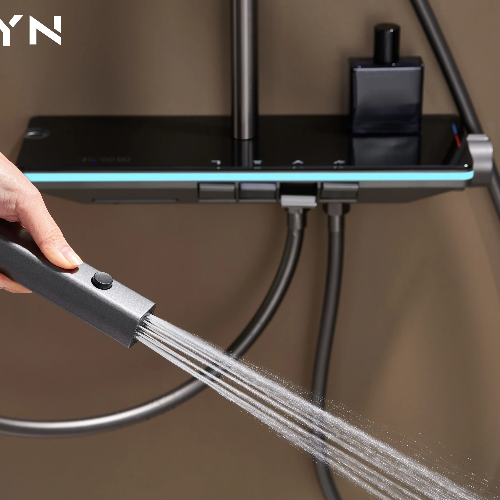 2023 Tiktok Trend Piano Key Thermostatic Rainfall LED  Shiny Bathroom Digital Display Shower Mixer System Set