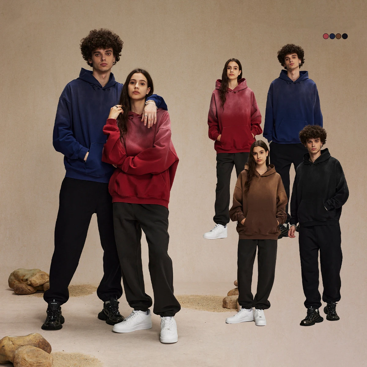 Autumn New Fashion Vintage Gradient Hoodies Loose 450 GSM 100% Cotton French Terry Hoodies Custom Acid Wash Hoodie