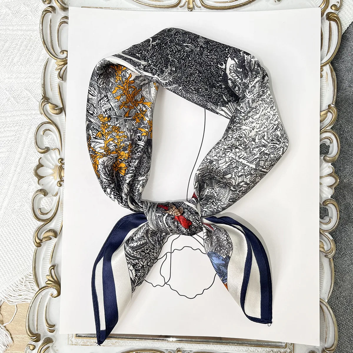 Return to nature new printed 100% mulberry silk scarves summer all match silk 53cm small square scarves factory direct