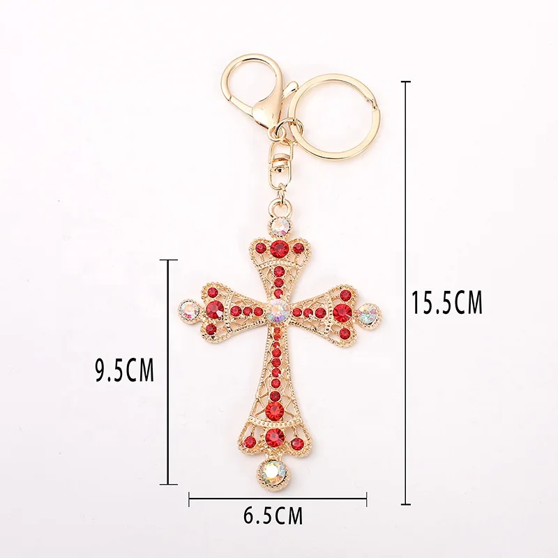 New Personalised Full Diamond Cross Shape Car Keychain Pendant