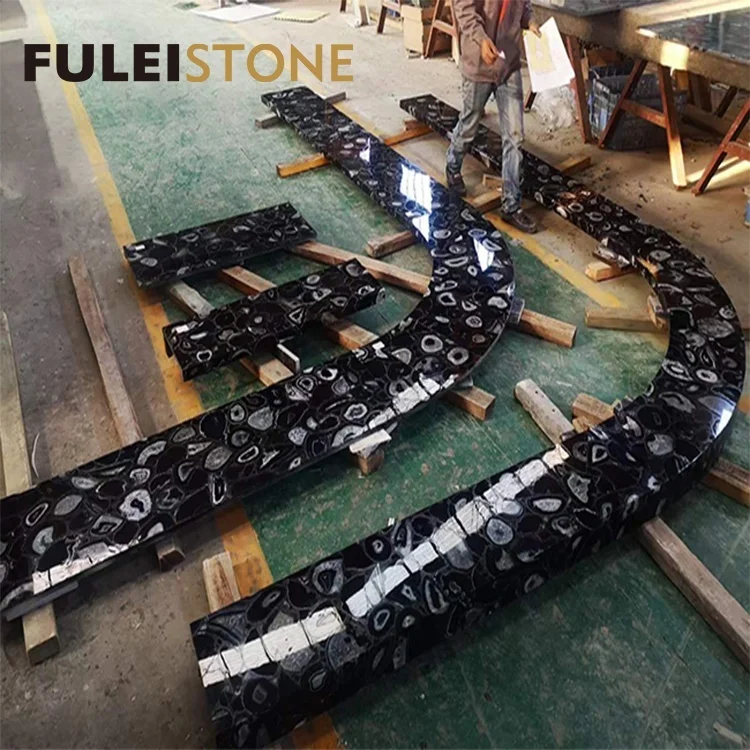 High Quality Natural Black Agate Slab Polished Slabs for Kitchen and Living Room