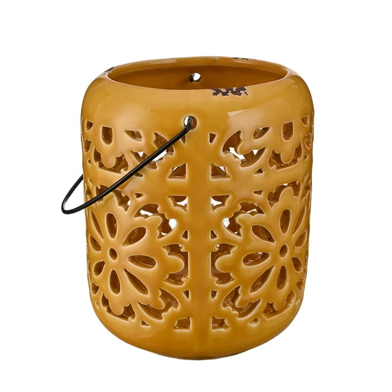 EAGLEGIFTS Custom Design Vintage Rustic Hollow Ceramic Candle Lantern Nordic Small Pottery Container Candle Holders Decorative