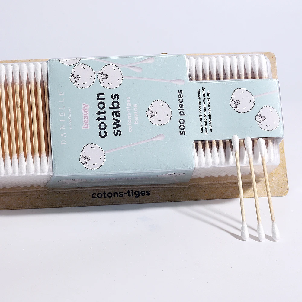 Cheap cotton buds, medical bamboo sticks for cleaning ears cotton buds in blister package, earphone