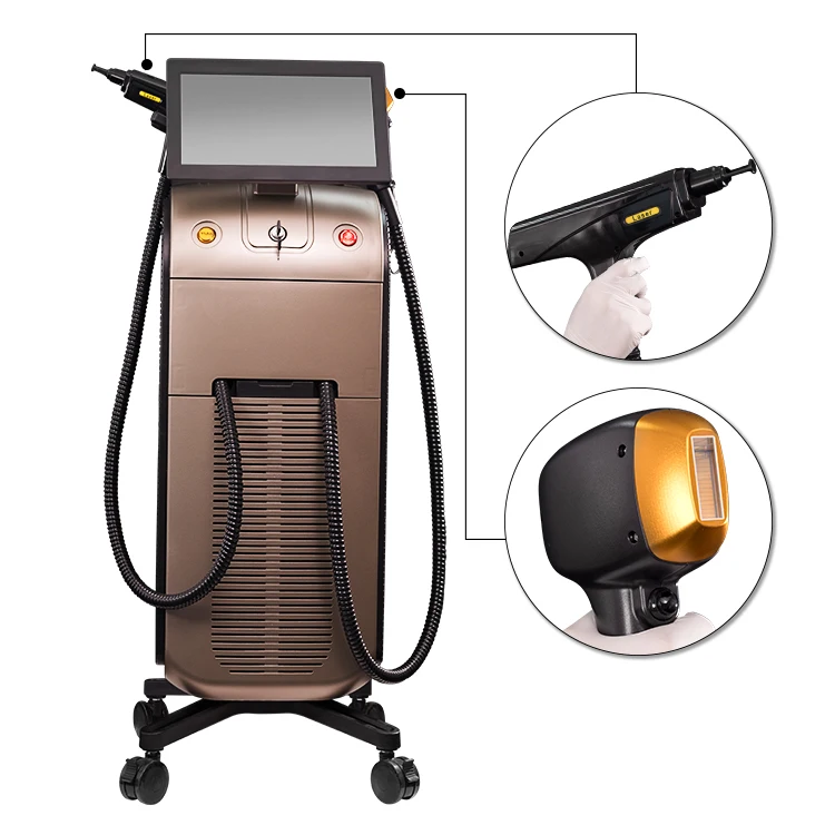 Новейшая лазерная эпиляция с 2 ручками, 808 нм, 600-2000 Вт, Диодная лазерная эпиляция для салона клиники