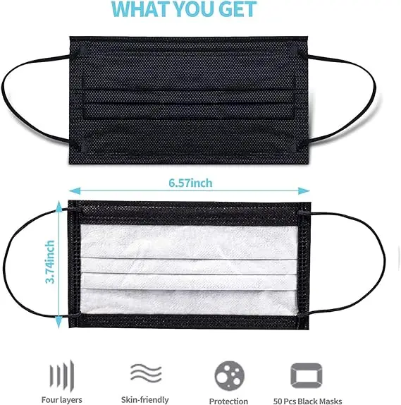 Beauty Salon Black Disposable Level 3 ASTM F2100 Three Layer Surgical Face Masks Medical Masks