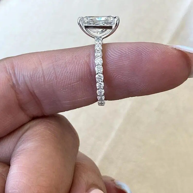 Wholesale Price Luxury14K 18K Real Gold 3.0 CT Radiant Cut Moissanite Four Claw Prong 14k White Gold Engagement Ring