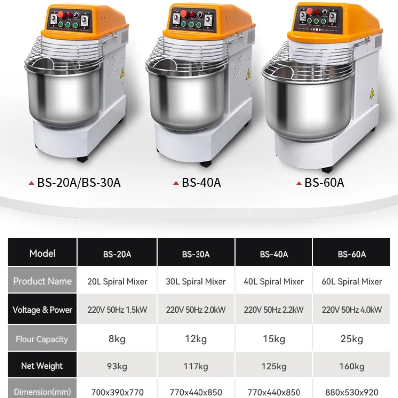 Commercial Bakery 15kg 40L Bread Dough Spiral Mixer Food Mixer