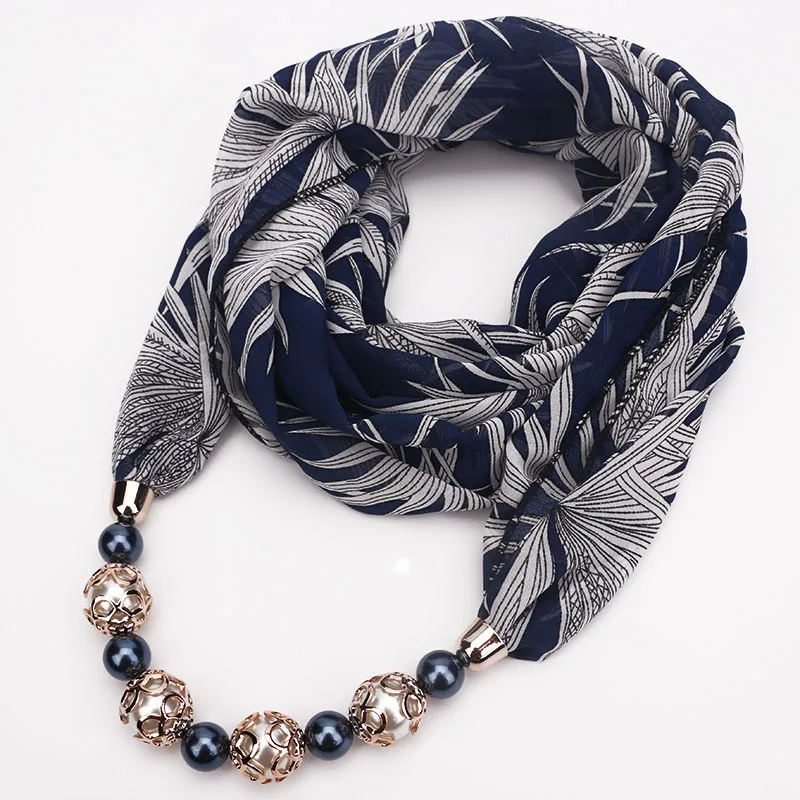 2020 Beaded Pearl scarf women chiffon necklace scarf in Amazon Bestseller