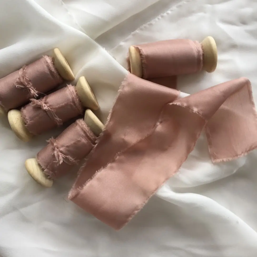 Habotai Silk ribbon in customized size width and length belt for dress diy flower bandage hot sale frayed edge