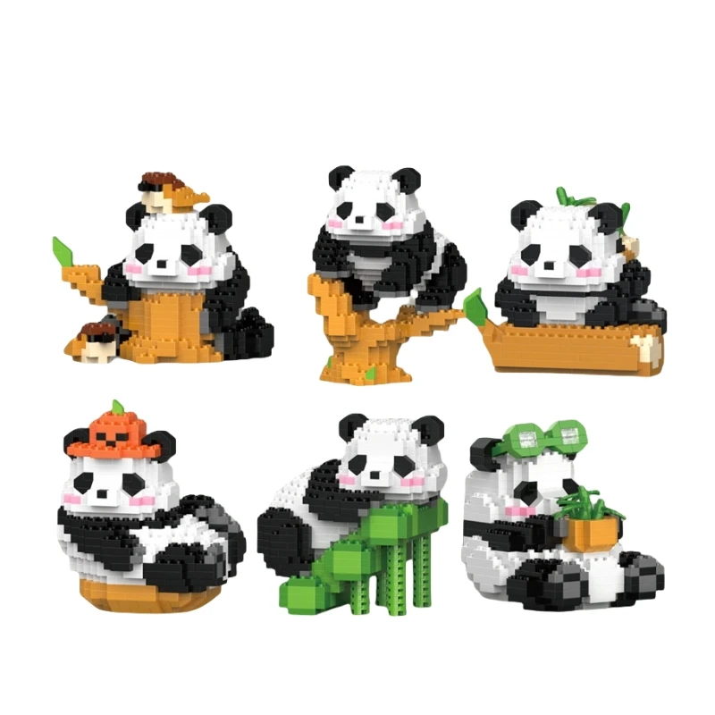 W1116-1121 cute panda bamboo pumpkin hat  Decoration diamond particles Building Block Plastic Toy gift for kids girls boys