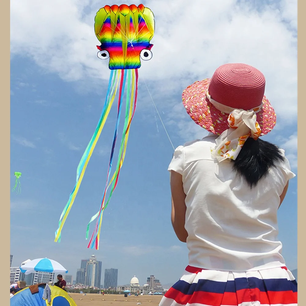 Large Easy-Fly Octopus Kite for Kids and Adults Fiberglass Frame Beach Toy for Outdoor Sports Fabric Kite Wholesale