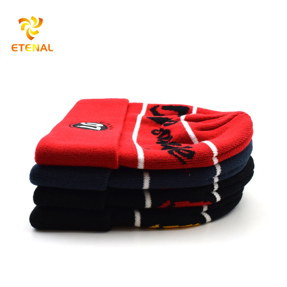 wholesale custom beanie/OEM own embroidery logo 100% acrylic pom pom Knitted Fashion OEM Beanie Hat Custom Winter Hat