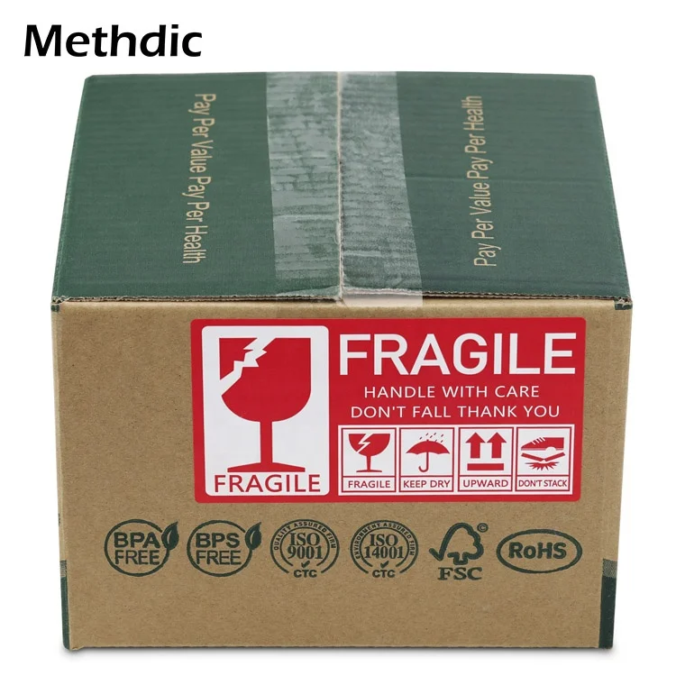 Methdic 130x70mm self adhesive fragile labels stickers rolls for shipping and moving