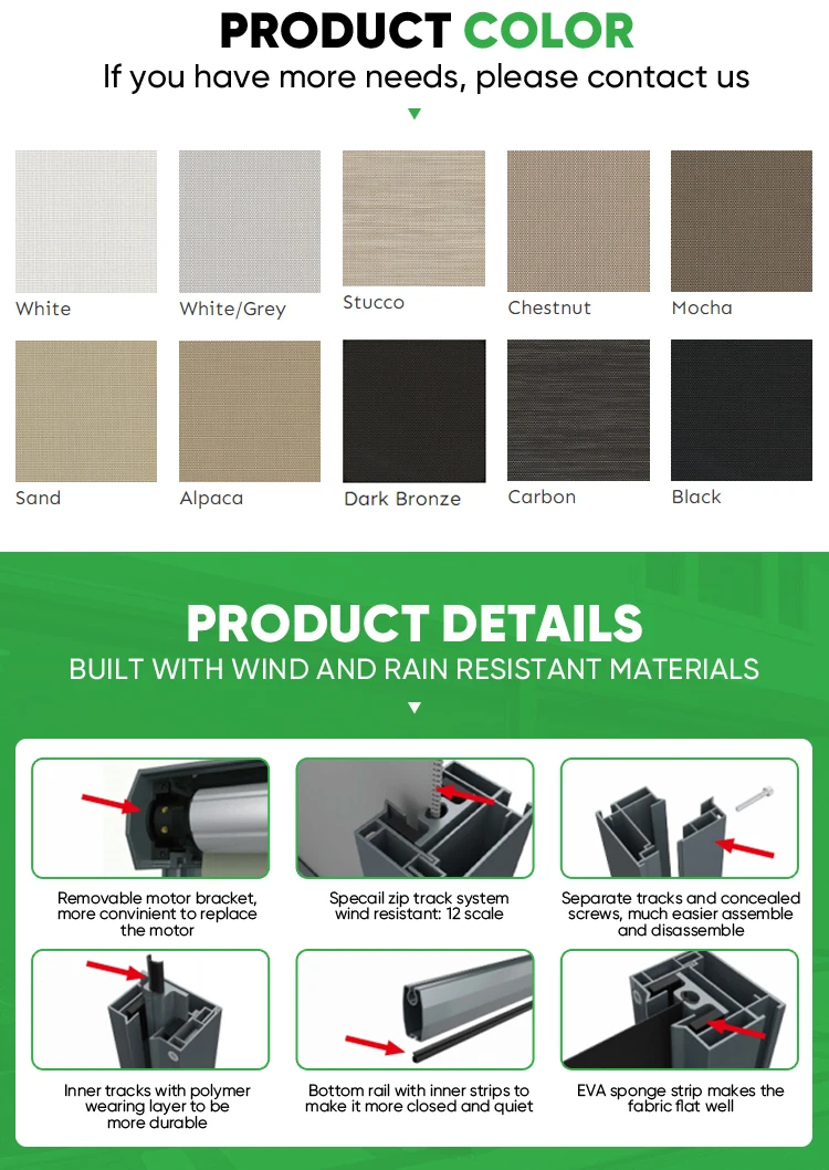 Motorized Manual Waterproof Outdoor Zip Track Roller Blind Windproof Screen Double Layer