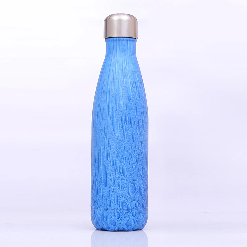 
2020 500ml Insulated Wood Grain Blank Sublimation Stainless Steel Cola shape Drinking Water Bottle 