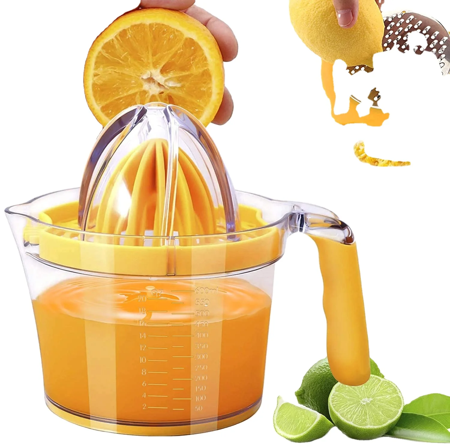 Orange Juicer Manual Hand Squeezer Fruit  Press with Built-in Measuring Cup and Grater and Egg separator