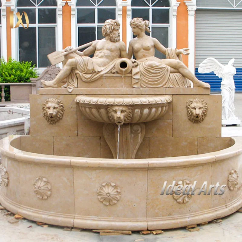 Antique Stone Marble Lion Head Wall Decor Water Waterfall Fountains For Garden Outdoor