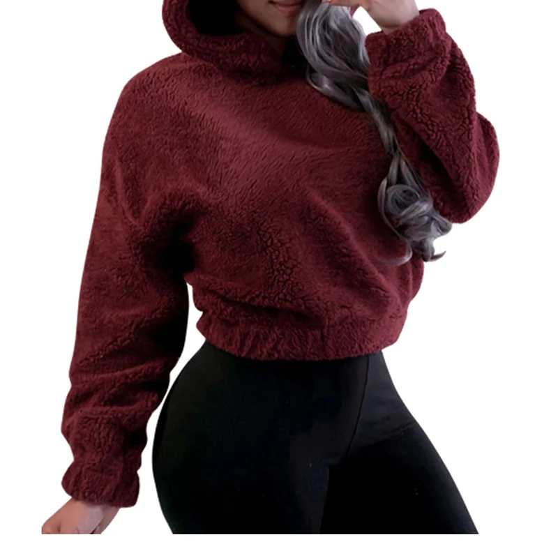 Womens Teddy Bear Ear Faux Fur Hoodies Sweatshirts Ladies Jumper Pullover Crop Tops Winter Warm Hoodie Fluffy Fleece Coat Sweats