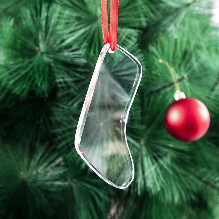 Hot selling Customized Sock Shape Custom Crystal Glass Christmas Ornaments K9 Clear Christmas tree ornaments decoration
