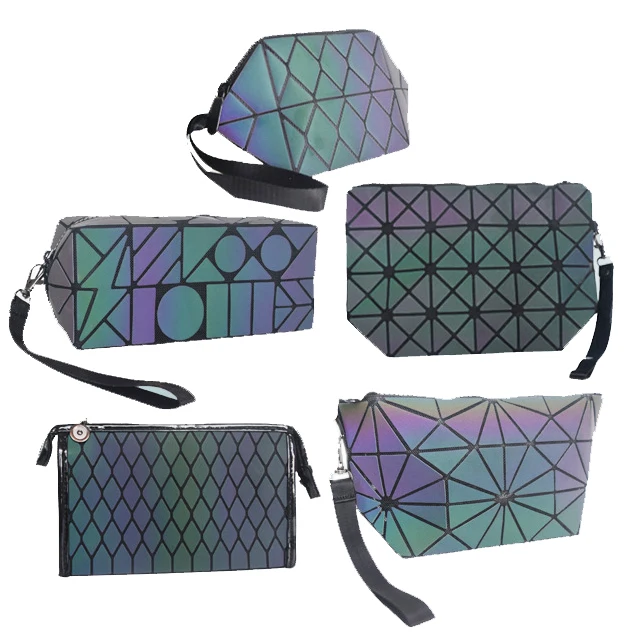 Featured Laser Holographic Luminous Geometric Large Capacity Cosmetic Makeup Bag Pouch for Ladies Women Toiletry Bag