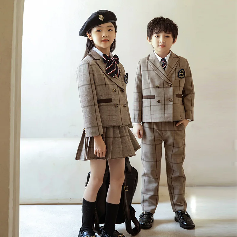 Students Executive Apparel Sets Autumn Winter Hopsack Academy Uniform Blazer Dress Pants Sets