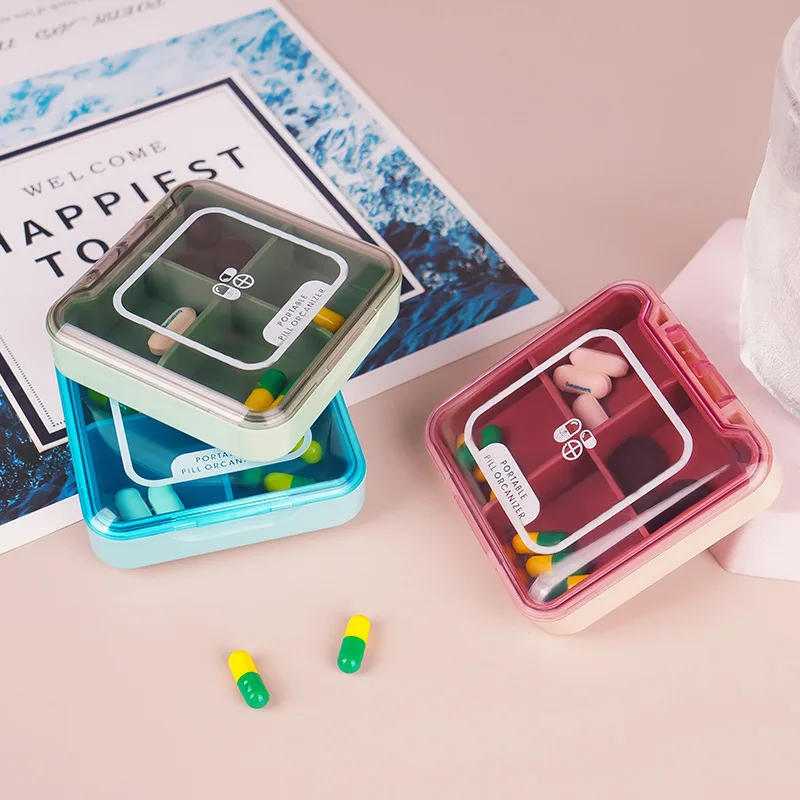 BPA Free Pill Case with 4 Large Compartmensts to Hold Vitamins, Moistureproof Portable Pill Box Organiser for Travel