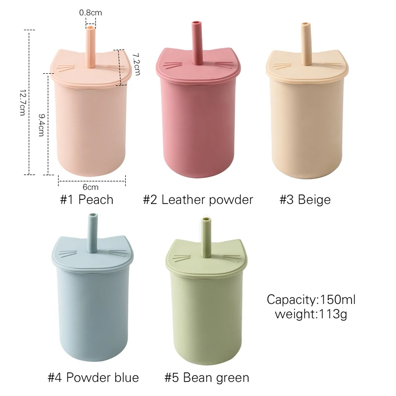 New Design 100% Food Grade Silicone Baby Sipping Cup Kids Baby Sippy Cup with Straw