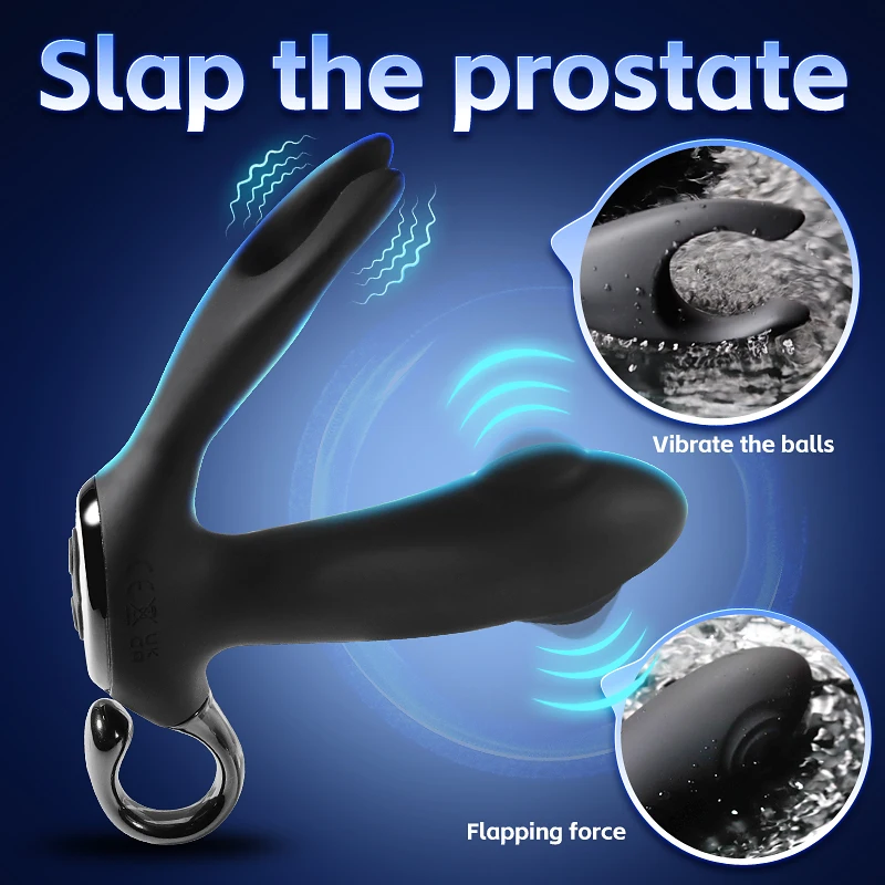 New Double Flap Vibration Prostata Stimulator Silicone Male Prostate Massage Vibrator Anal Vibrator Butt Plug Buckle Ring Toy