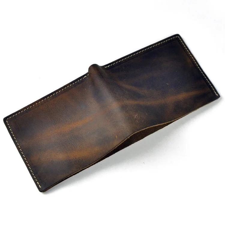 2 Fold Hold Up To 6 Cards Genuine Crazy Horse Leather wallet  Card Holder wallet luxury