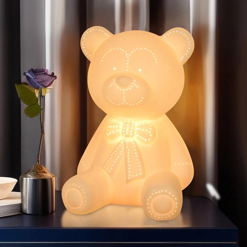 Factory Hot Sale Teddy Bear Shaped Table Night Light Bedroom Bedside Gentle Light for Kids