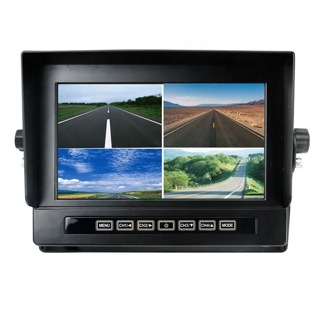 High Quality 7 Inch Waterproof Outdoor LCD Car Monitor Split Screen Quad 4 Channel Car Desktop Rearview Monitor For Truck Camera