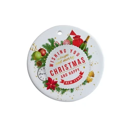 Популярные круглые рождественские украшения, 3 дюйма, 73 мм, блестящие белые фарфоровые сублимационные заготовки, 3 дюйма, рождественские Этикетки Из сублимационной керамики