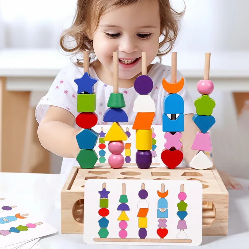 Montessori Wooden Shape Sorting Toys Colorful Intelligence Geometrical Shape Kids Puzzle Eaily Educational Puzzle For Toddler