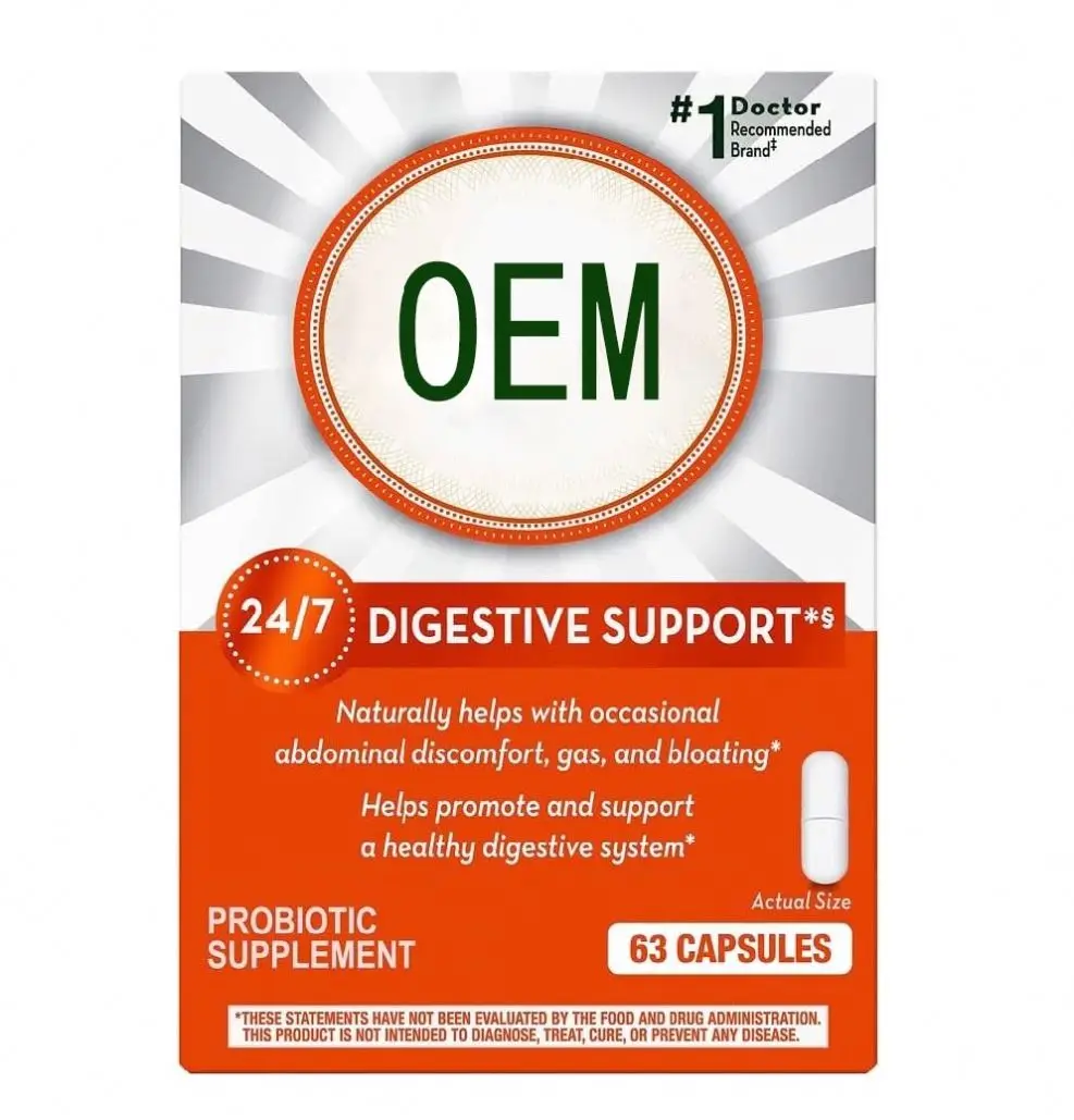 Hot Sale Probiotic Supplement Capsules 63 Highly Active Bacteria to Help Digestion and Ease Stomach Upset