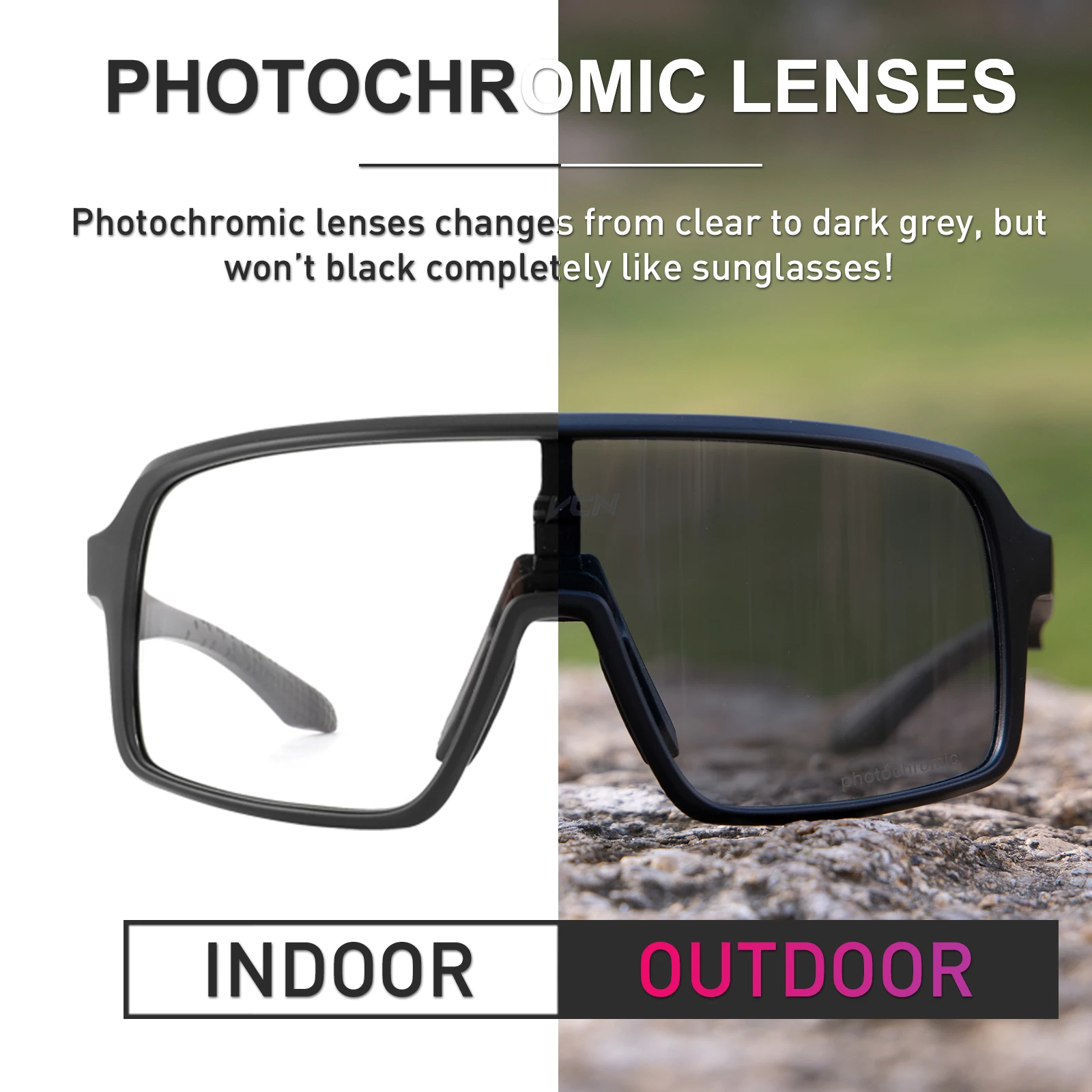 SCVCN Oversize Lens Big View Outdoor Indoor Mountain Bike Photochromic HD Sunglasses TR90 Liftstyle Cycling Sports Eyewear