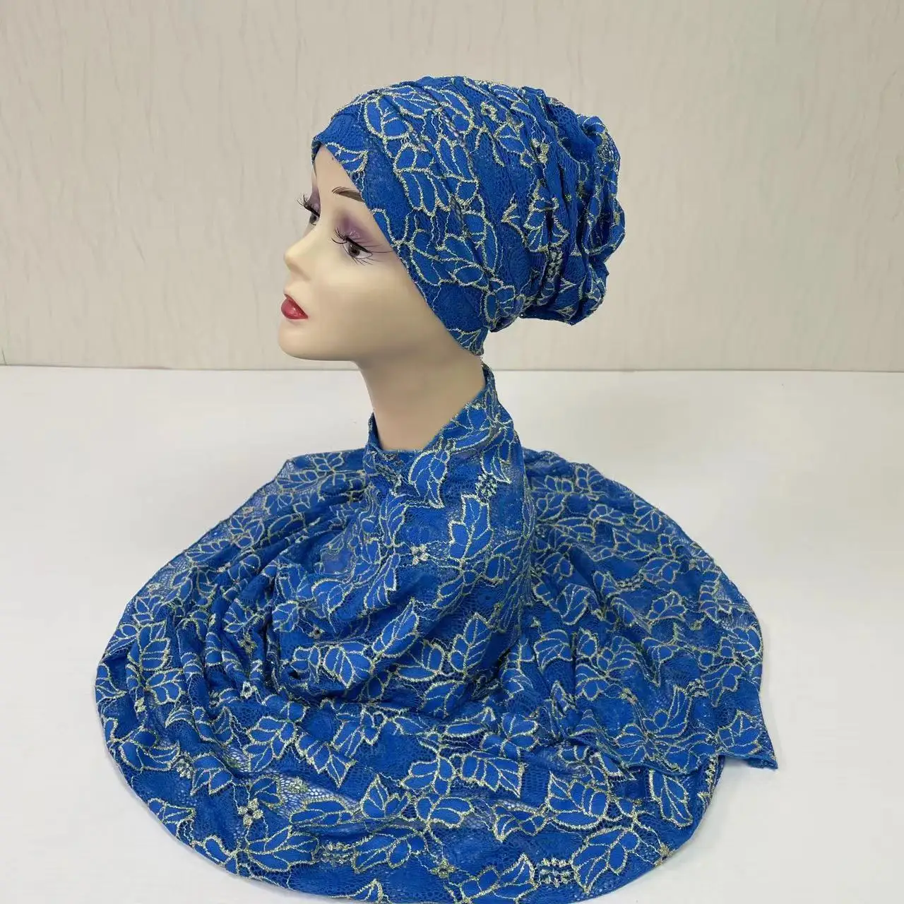 MS-2156 2024 new arrival 100% Cotton Hijab Dubai African Headscarf Prayer Shawls  Embroidery  lace Scarfs Ramadan Party Outfits