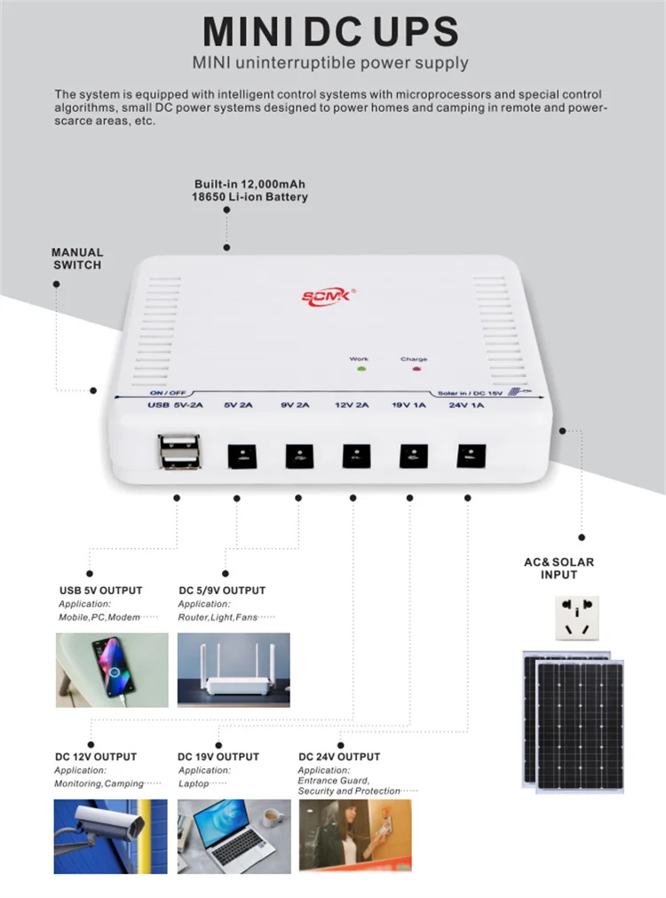 Популярное Новое поступление мини-Выход DC Ups 5V 9V 12V 19V 24V с солнечным входом и переменного тока