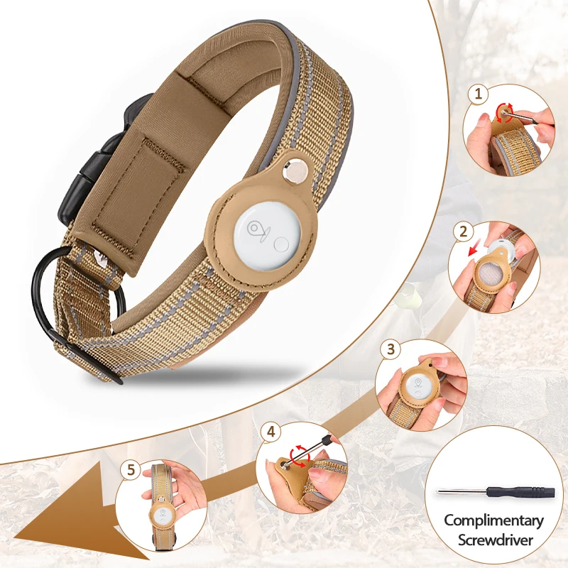 Wholesale reflective nylon silicone waterproof air tag airtag pet cat dog collar holder