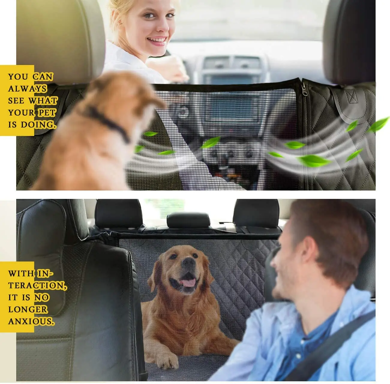 Washable Scratchproof Waterproof Nonslip Pet Car Seat Protector Dog Seat Cover with Storage Pockets Mesh Visual Window